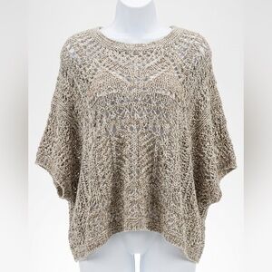 Cyrus Oatmeal Open Knit Poncho Sweater Beige Boho Crochet Style Women’s Medium